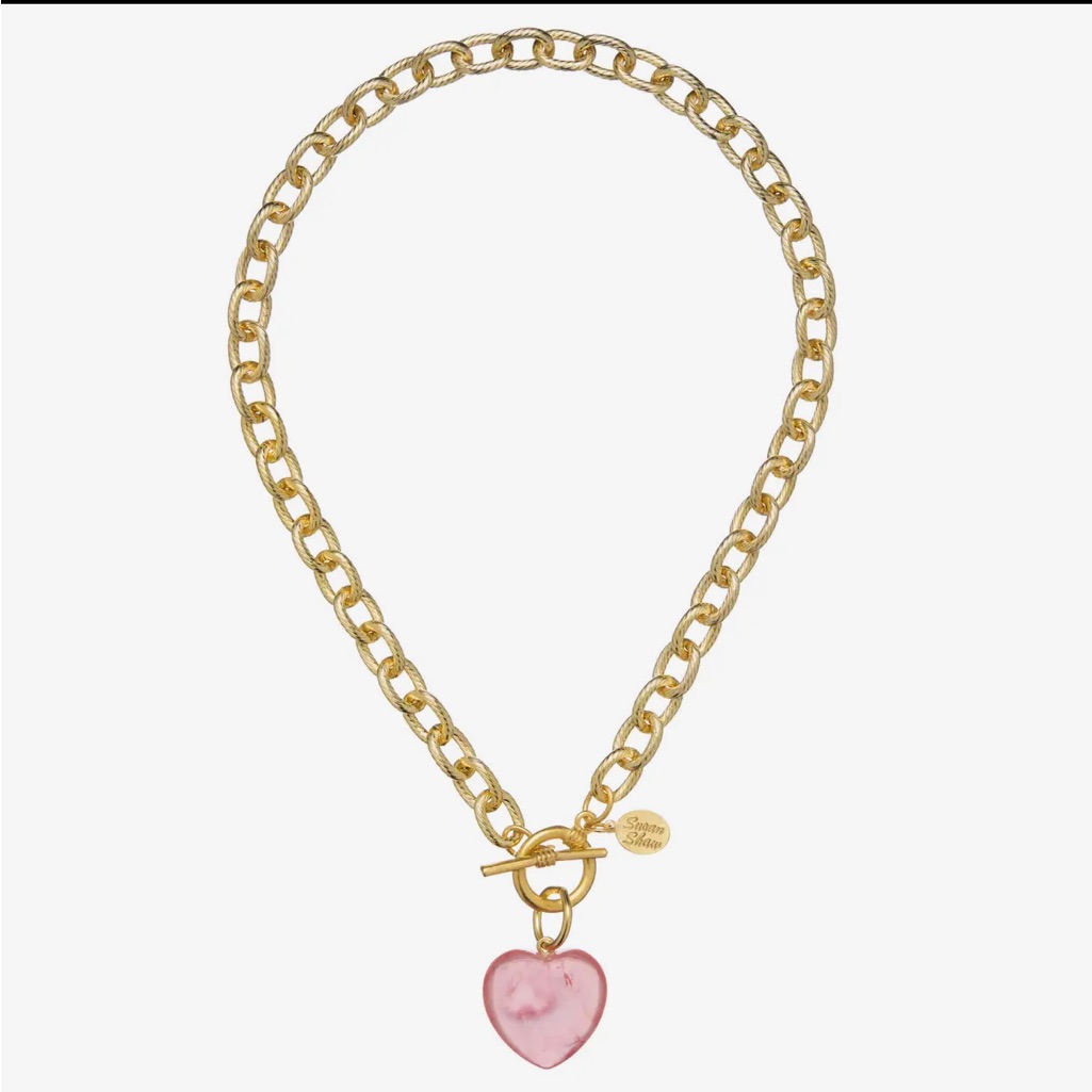 Gold Chain Necklace With Pink Heart Pendant